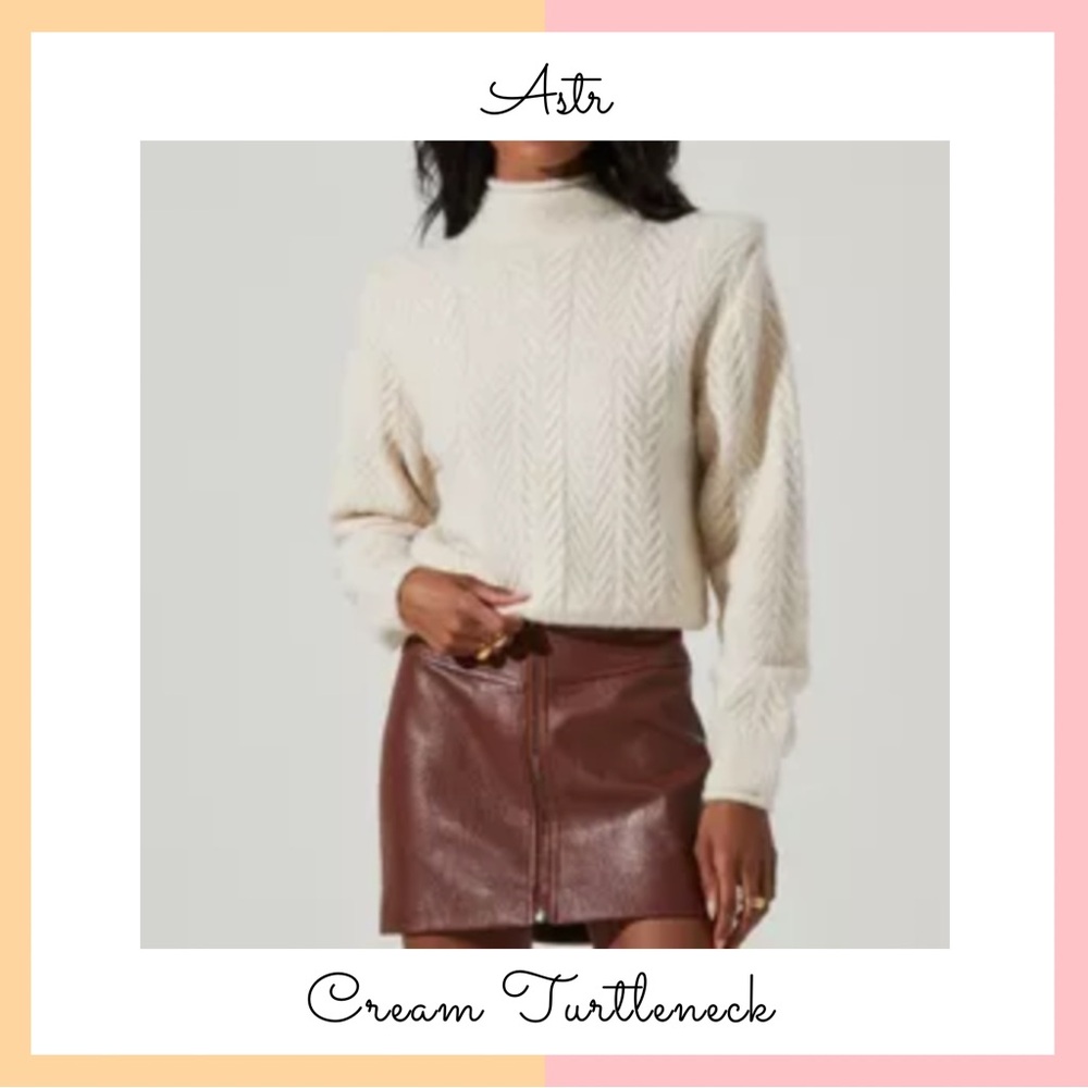 Astr Women's Cream Cable Knit Turtleneck Sweater